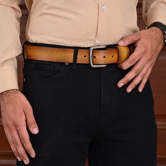 Vintage Leather Belt  For Men - Burnt Gold Full Grain  - Free Personalization - Picture 8 of 15